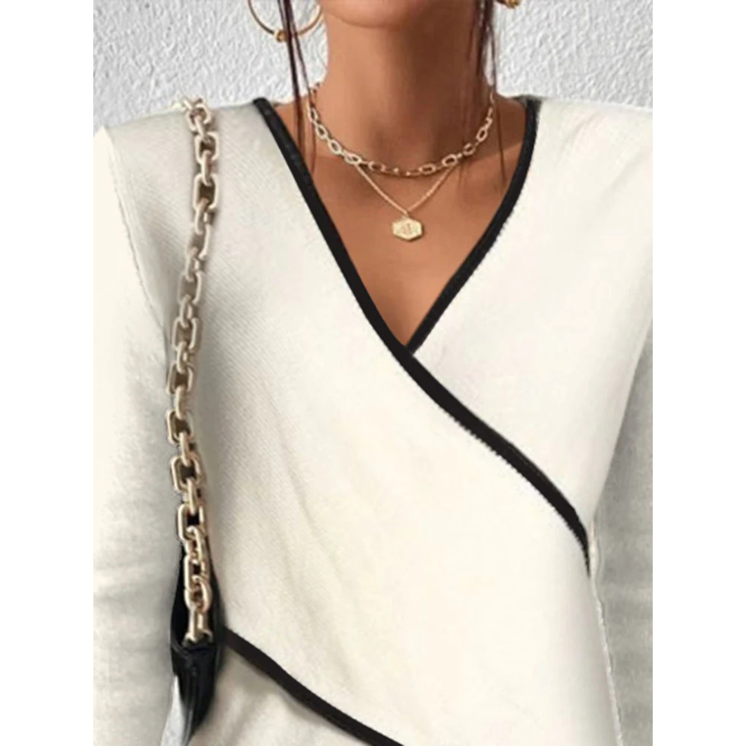 Zeta Ville Damen Wickelkleid Langarm - Figurbetontes Jersey Kleid Mit V-Ausschnitt